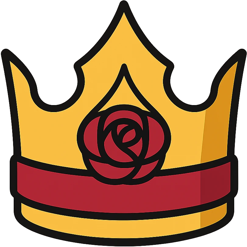 A queen level golden fantasy tiara-crown, golden and velvet crimson color shaded, with dark rose engraved in the ring of the crown, semi-realistic emoji