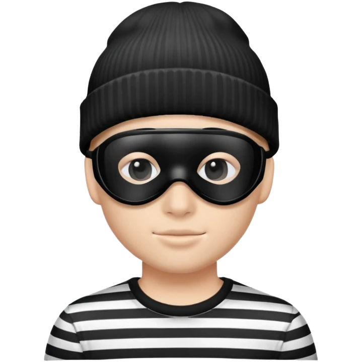 character with black and white striped shirt, black beanie, black mask over eyes emoji