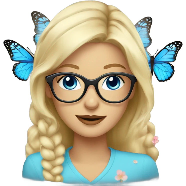 Gorgeous blond lady blue eyes with flowers and butterflies wearing glasses  emoji