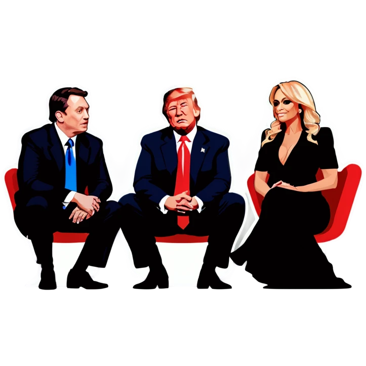 Four people, Trump, Stormy Daniels, Musk, and Bezos, side-by-side, sit emoji