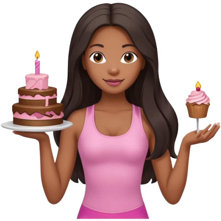 black birthday girl long hair, pink pilates outfit emoji