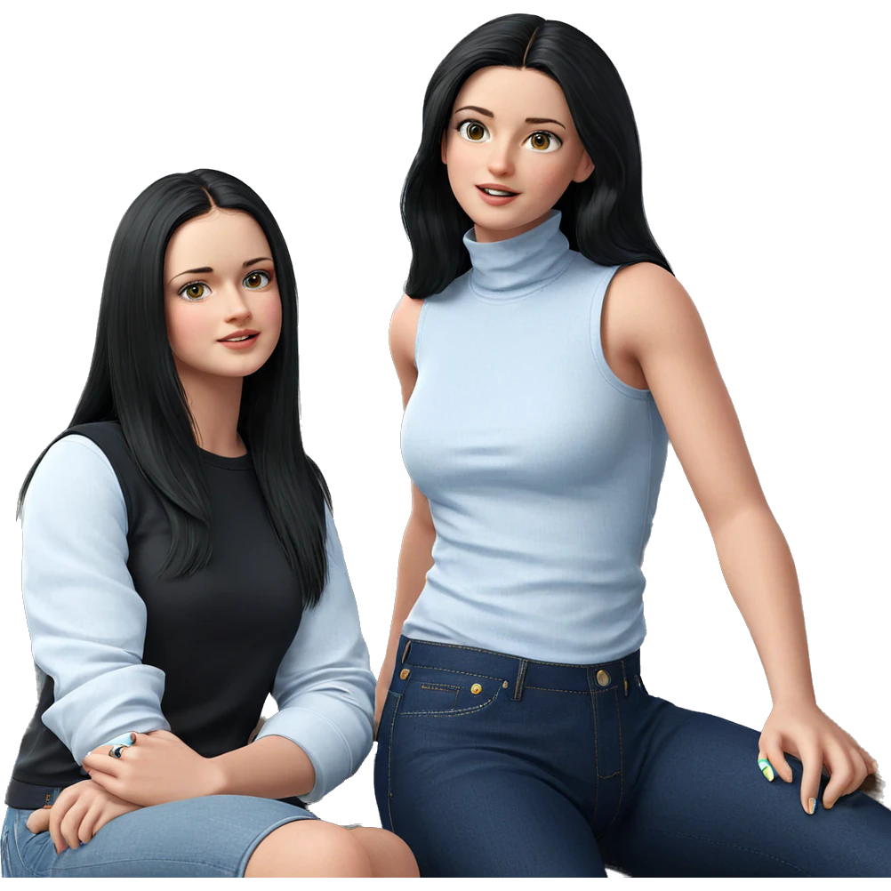 black haired girls in denim emoji