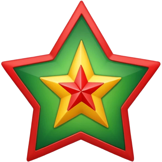 Red background with a green bonded cricle in the middle that inside the green bonded circle is yellow and inside the yellow there is a red star that its edges touches the green bonded circle  emoji