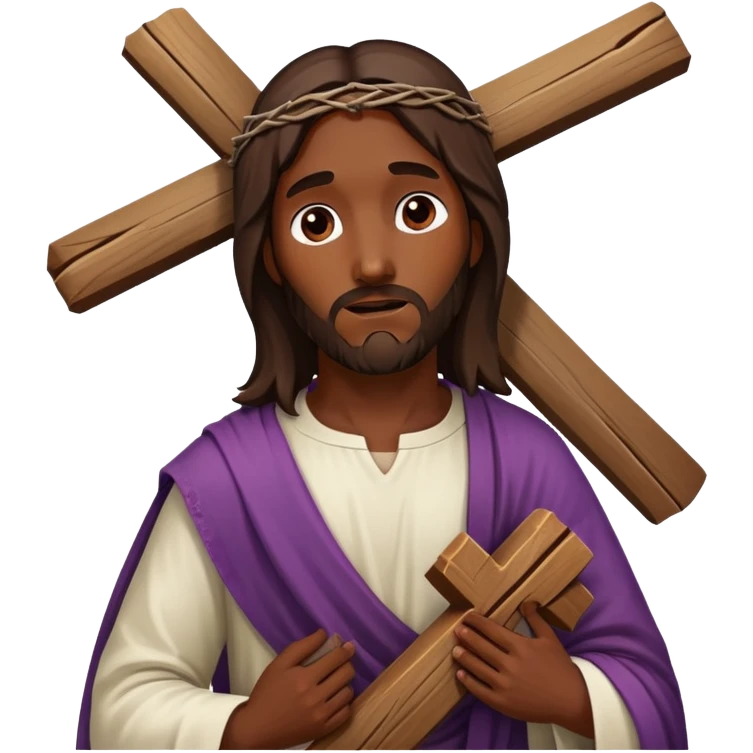 Dark skin christ Jesus injured walks with cross emoji