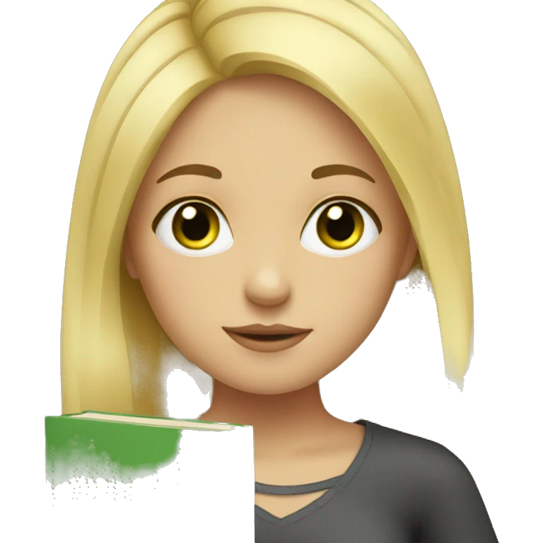 Girl blond with green eyes and books emoji