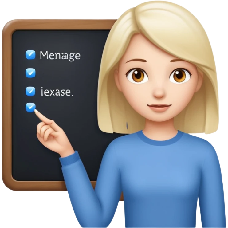 Make an emoji of a girl (no glasses) who is teaching how to use iMessage on a board emoji