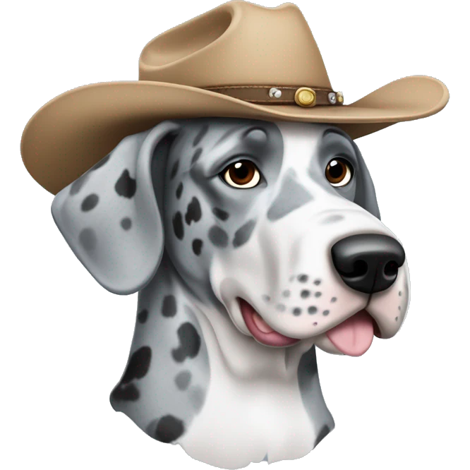 Blue Merle Great Dane wearing a cowboy hat  emoji