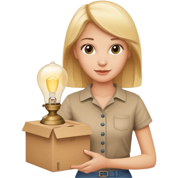 Femme blonde avec une lampe et un carton  emoji