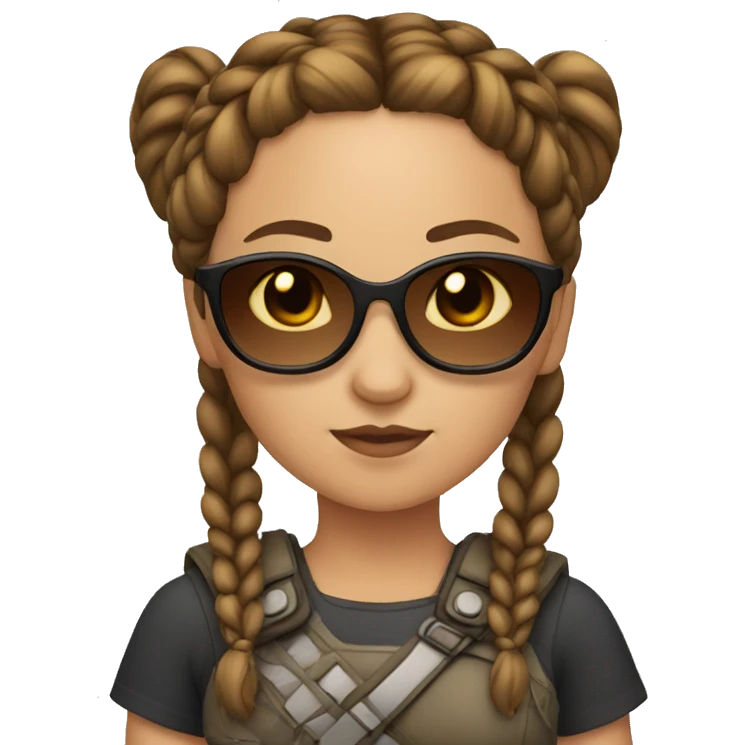 Girl warrior with French braids, brown hair and sunglasses emoji