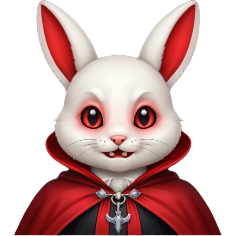 Vampire animal, bunny'  in red collar cloak, red eye, fangs emoji
