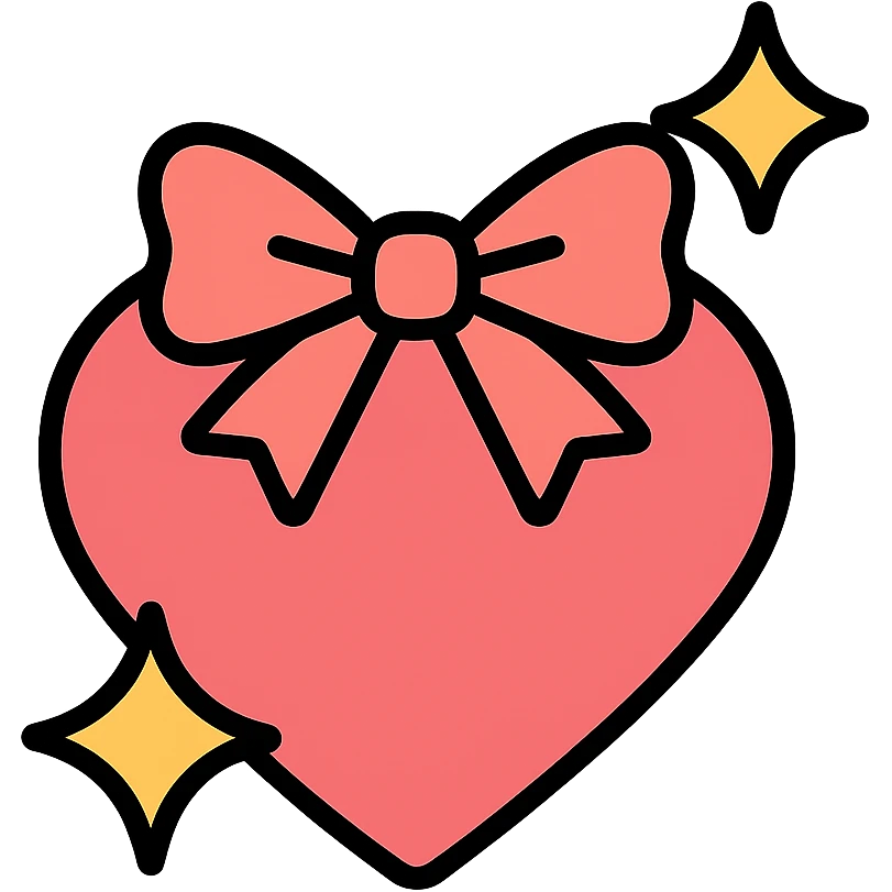 tiny red heart with a bow, pastel red enamel, sparkling gems, soft glowing effect emoji