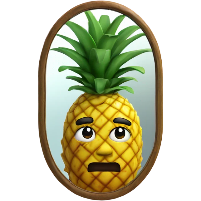 3D 🍍 pineapple looks at its reflection in the mirror emoji