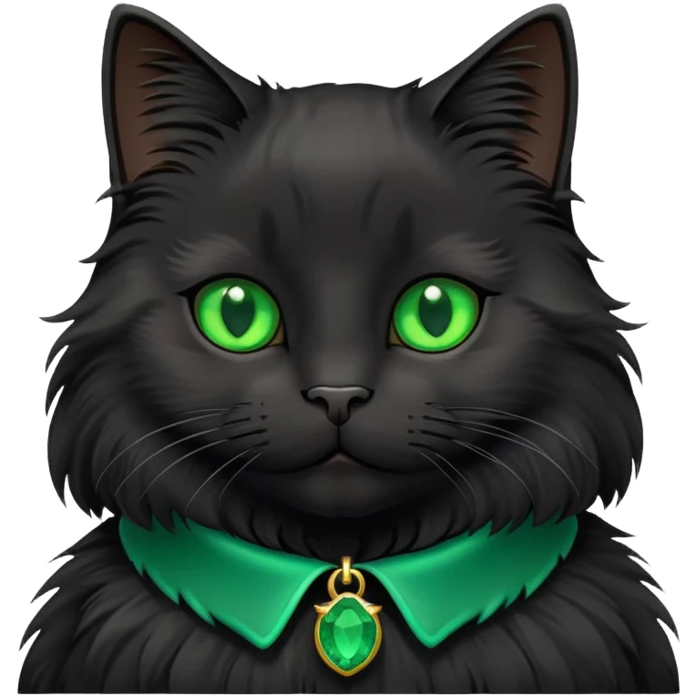 black fluffy cat with emerald collar emoji