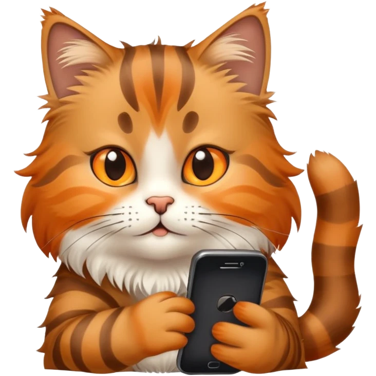 Рыжий кот с телефоном emoji