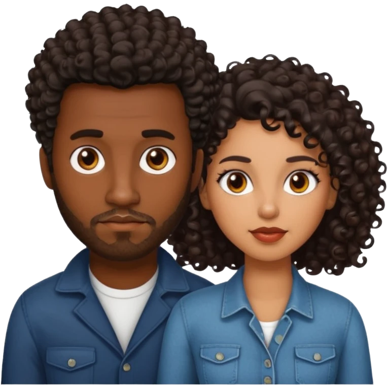 Dark brown skin man with a light beard and a curly   fade haircut with dark brown eyes with a brown skin  Latina woman with dark straight hair  emoji