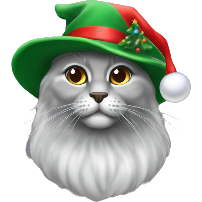 Gatto grigio persiano con cappello di Natale emoji