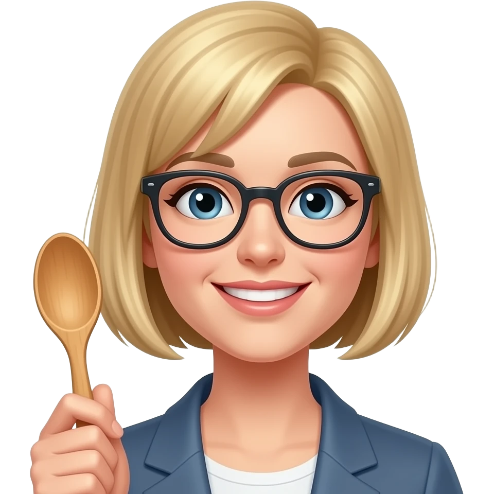 blonde woman glasses wooden spoon veryvshort hair emoji