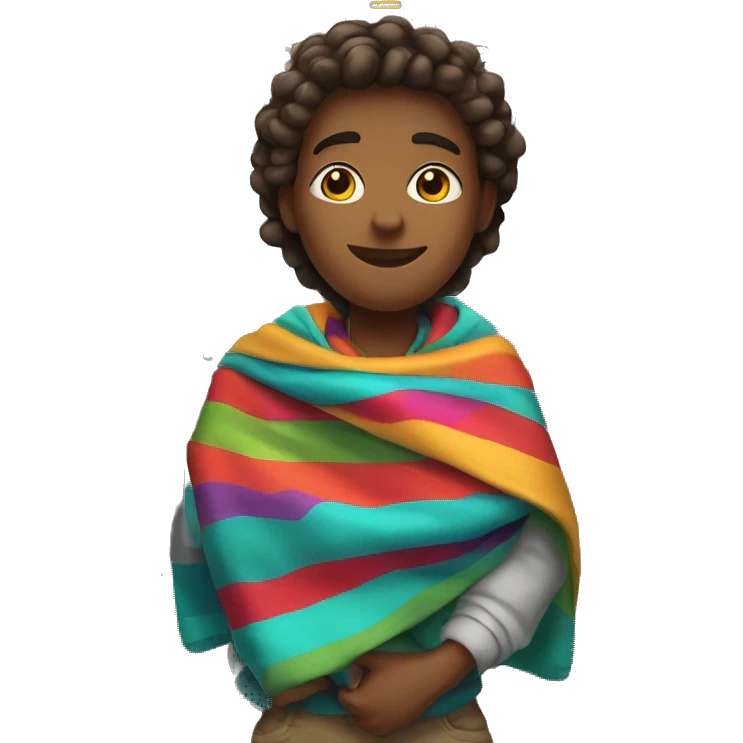 student at school with a colorful blanket wrapped around shoulders standing by locker emoji