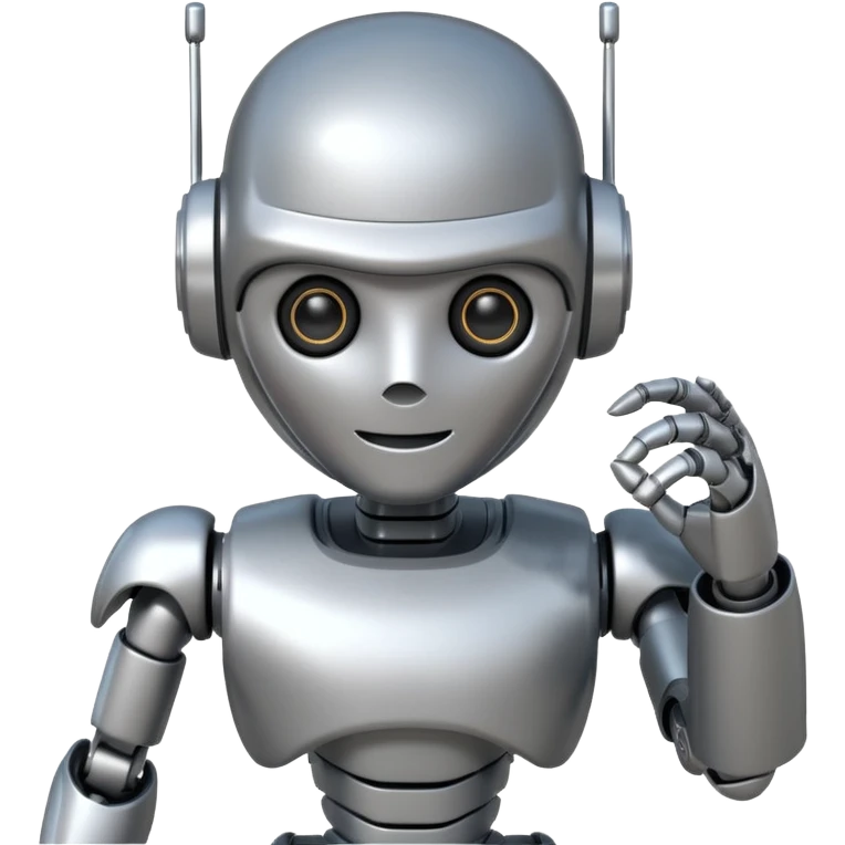 robot picking running, face direct to camera, half body, emoji