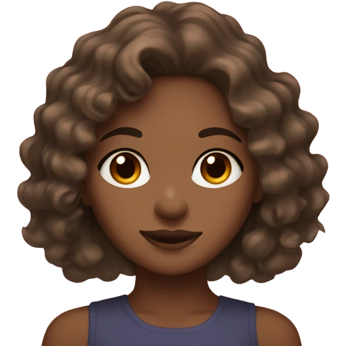 brown skin girl with wavy hair and brown eyes emoji