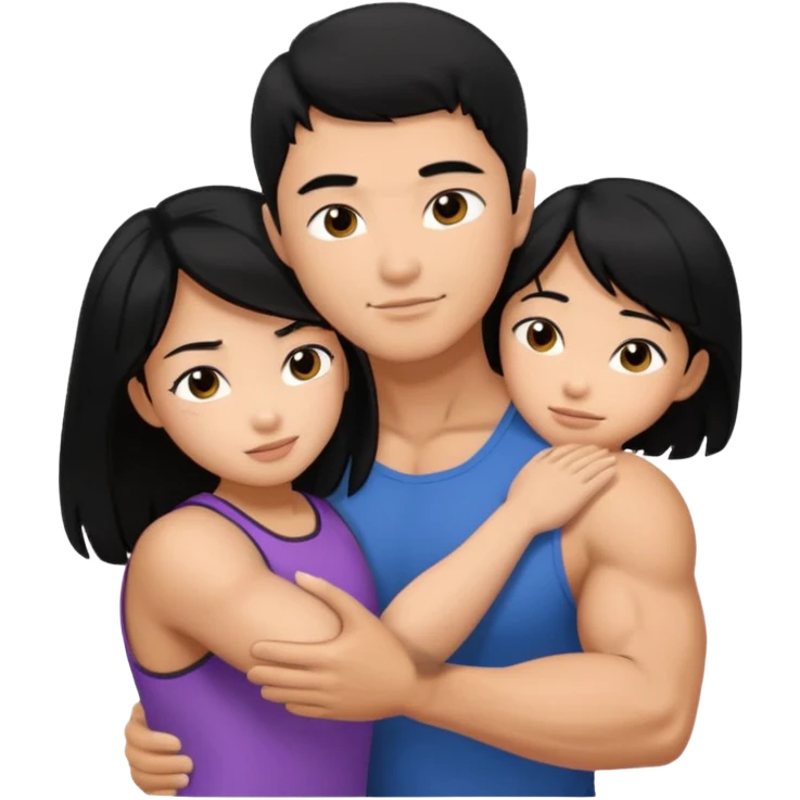muscle Asian Man black hair hugging girl with black hair emoji