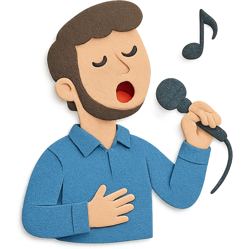 paper craft style man aged about 30 singing emoji