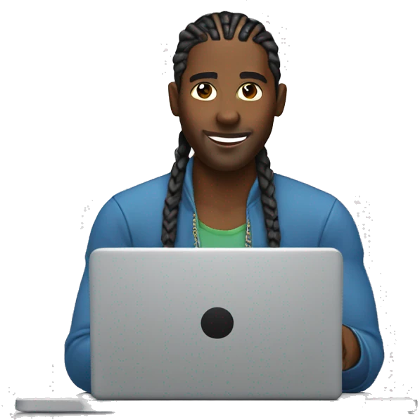 black man with cornrows behind laptop emoji