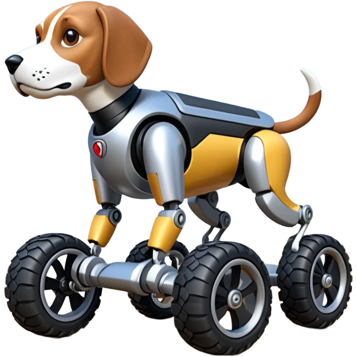 Very fast and sporty jumping racing Boston Dynamics robot beagle Sherlock Holmes robodog with large 8 off-road wheels for feet rc basher emoji