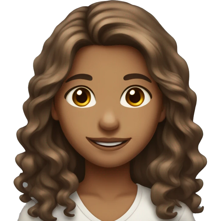 Girl with brown long wavy hair medium skin tone brown eyes smiling emoji