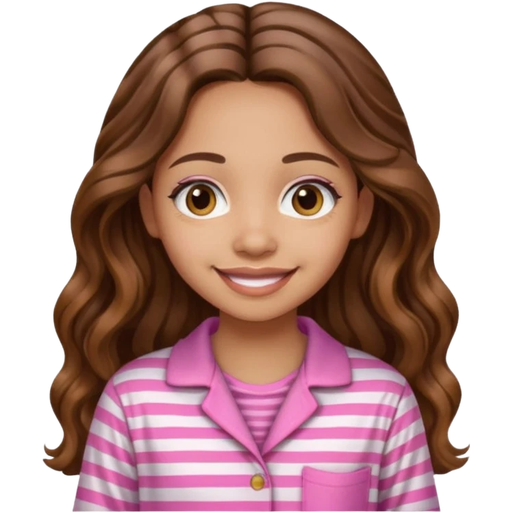 lightskin girl  pink and white striped pajama shirt shirt and long wavy brown brown hair  emoji