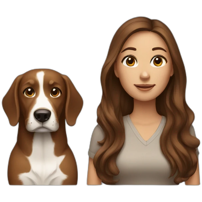 Long Brown hair woman  and  Brown dog emoji