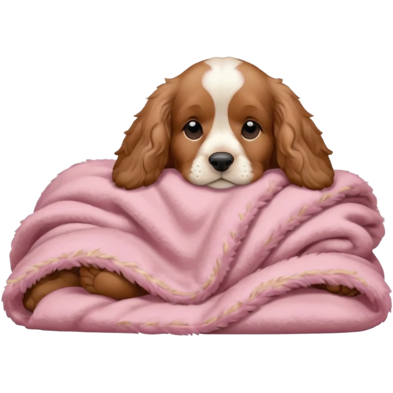 Cocker spaniel sleeping with a brown and soft pink blanket emoji