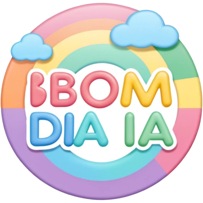 Kawaii sticker art "bom dia " in soft pastel rainbow bold soft letters, transparent PNG, no outline, paper craft style emoji