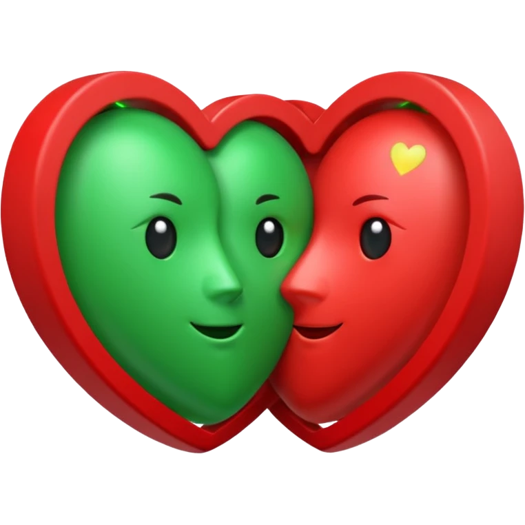 two hearts orbiting around each other like binary stars. one is red, the other is green emoji