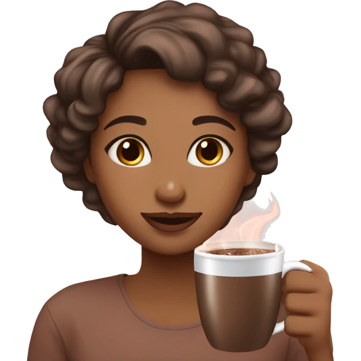 Cute brown girl drinking hot chocolate ￼ emoji