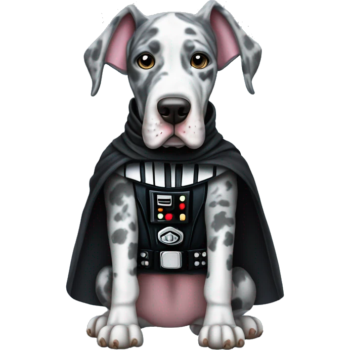 Blue Merle Great Dane dressed as darth Vader emoji