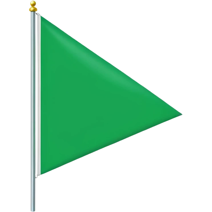 Emoji-style triangular flag, bright green, flat design, no folds or shading, simple and clean, minimalistic, centered on plain white or transparent background, high resolution emoji