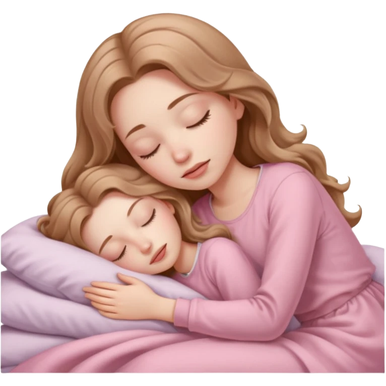 girl with pale skin and long wavy light brown hair in light pink clothes sleeping alone emoji