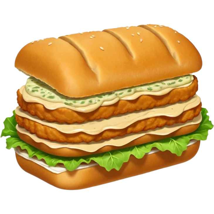 schnitzel sandwich: an oblong roll topped with a schnitzel, placed on a lettuce leaf, the schnitzel is drizzled with remoulade, there is no cheese or other ingredients emoji