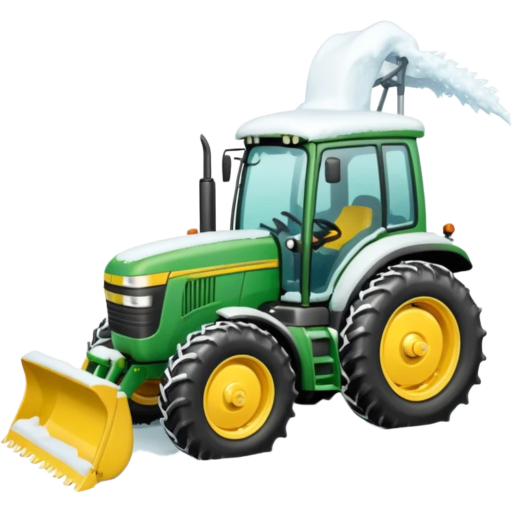Green tractor with yellow blade pushing snow emoji