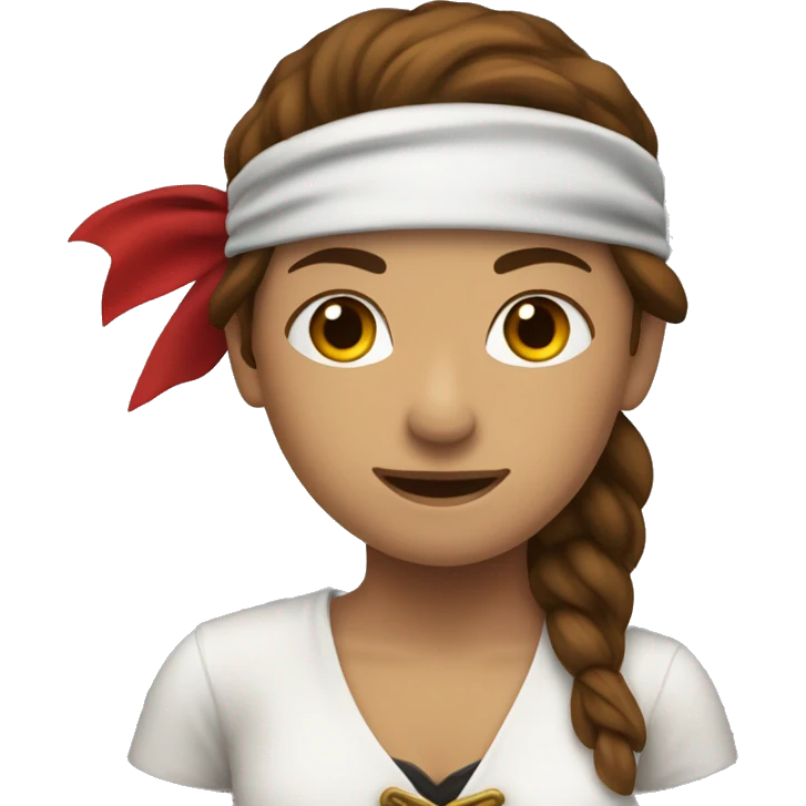 Pirate woman with withe shirt, red bandana, and brown hair falling on shoulder emoji