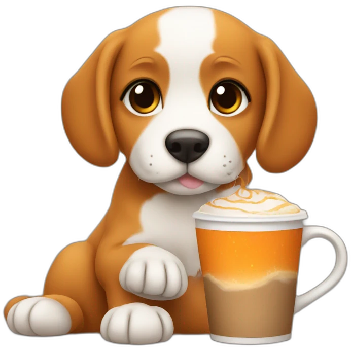 puppy drinking a pumpkin spiced latte emoji