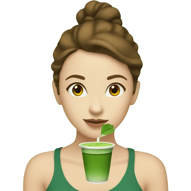 White girl with brown hair trinking matcha  emoji