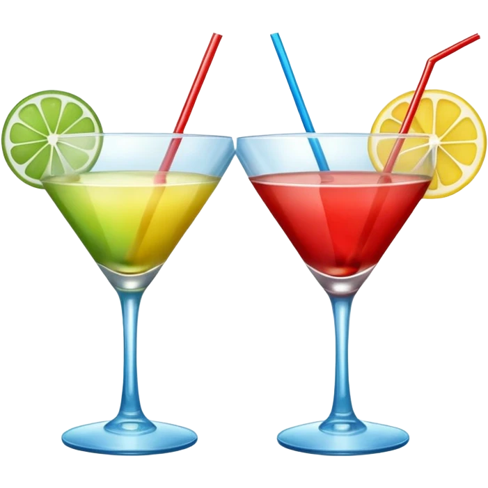 Create an emoji of two cocktails, one glass of green and yellow color and one glass of blue and red, without any fruit, put the action of cheers or party that two glass click together emoji