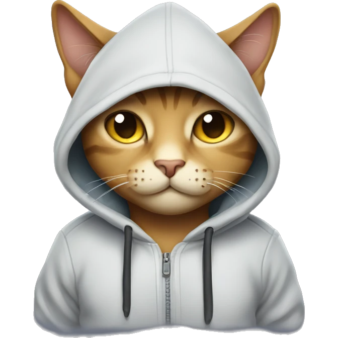 cat wearing hoodie and smirking emoji