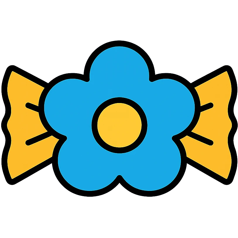 blue flower-shaped candy, isolated on a transparent background, color outline icon style emoji