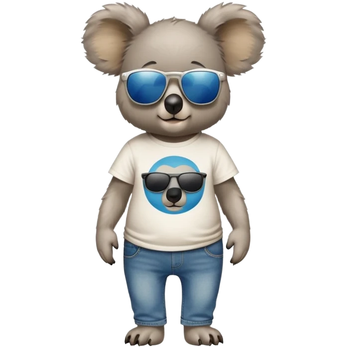 anthropomorphised koala in a band t-shirt and jeans wearing dark sunglasses walking upright emoji