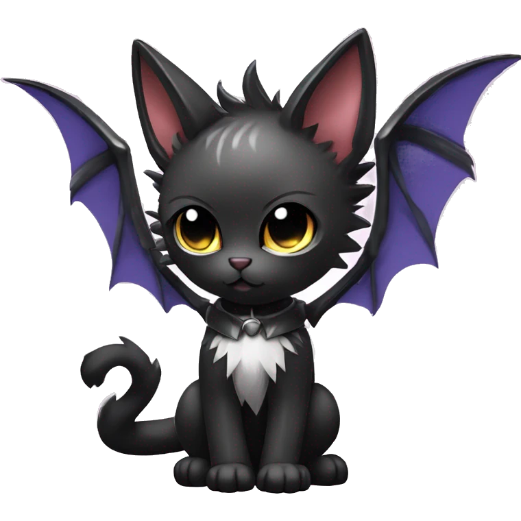 Shiny Chibi Cool Punk Black beautiful fantasy Kawaii Sona Fakemon-cat-animal with edgy bat-wings-ears Full Body emoji