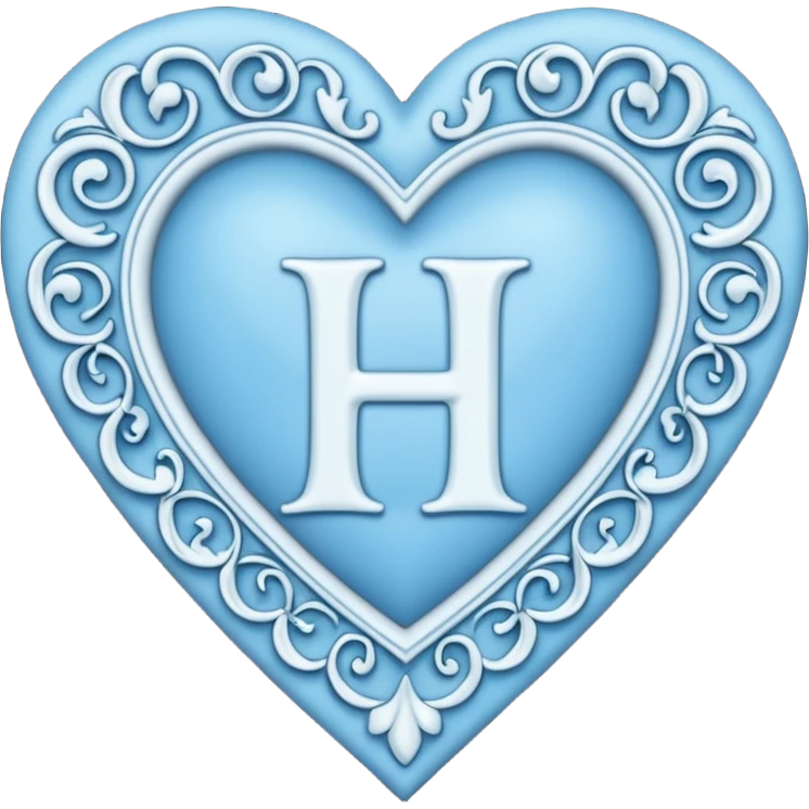 Can you make a baby blue heart with a white letter in the middle in a gothic style, the letter is H emoji