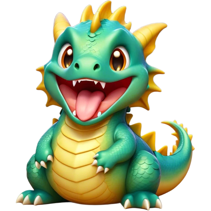 Cinematic Cute Yawning Dragon Portrait Emoji, Head tilted slightly with a dramatic, wide-open yawn, showcasing a soft, lustrous scaled body with gently drooping fins and half-closed, drowsy eyes, Simplified yet irresistibly adorable features, highly detailed, glowing with a soft, cozy mythical glow, high shine, relaxed yet expressive, stylized with a dash of fantastical charm, soft glowing outline, capturing the essence of a sleepy yet affectionate dragon that seems ready to stretch out and rest in its enchanted lair! emoji